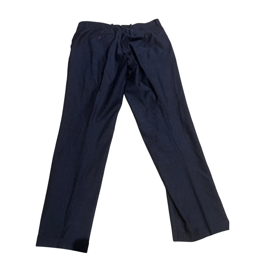 Vittello Mens Super 140s 40x34 Wool Pinstripe Dress Pants‎ Navy Blue 40L Cuffed